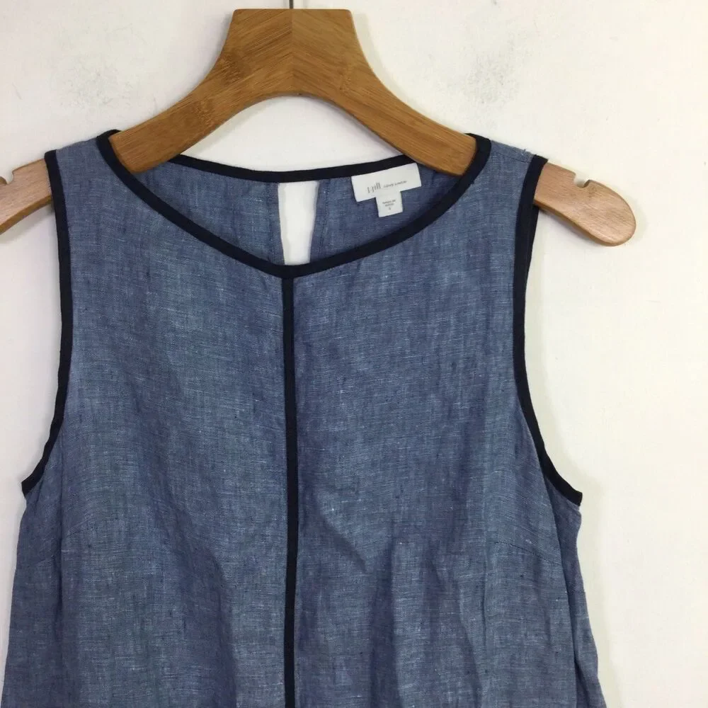 J. Jill Women's Seamed Love Linen Dress V-Neck Pullover Sleeveless Blue Size S - Picture 3 of 16